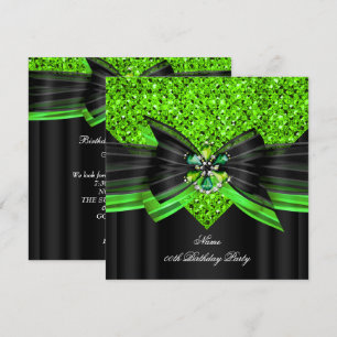 Lime Black Glitter Birthday Party Diamond Invitation