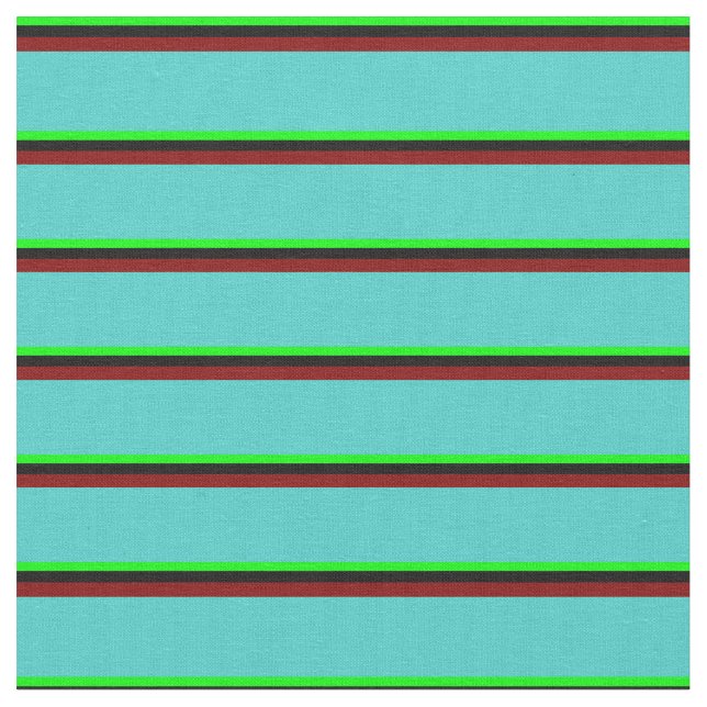 Lime, Black, Maroon, and Turquoise Stripes Fabric (Close Up)