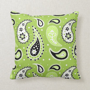 Lime Black Paisley Pattern Decorative Pillow