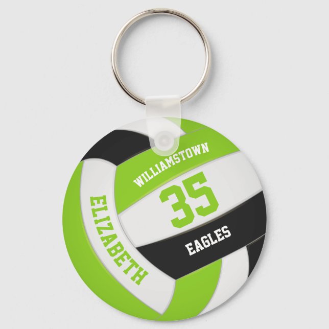 lime black personalised team name volleyball key ring (Front)