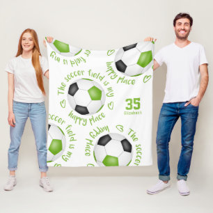lime black soccer field my happy place girls fleece blanket