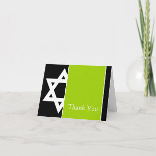 Lime Black Star of David Bar Mitzvah Thank You Card