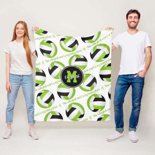 lime black The volleyball court is my happy place Fleece Blanket (In Situ)