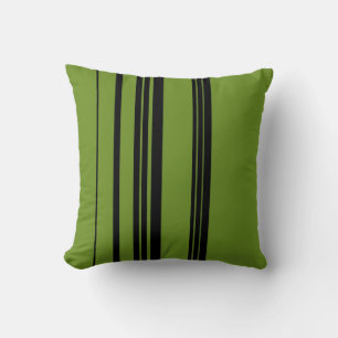 Lime, Black Vintage Stripes Art Design Abstract Cushion