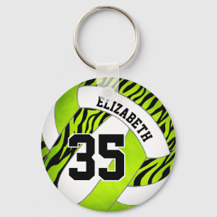 lime black w zebra stripes accent girls volleyball key ring