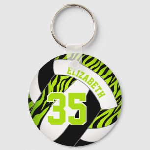 lime black w zebra stripes accent girls volleyball key ring