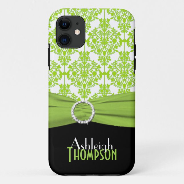 Lime, Black, White Damask iPhone 5 Case (Back)