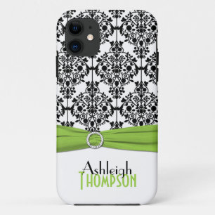 Lime, Black, White Damask iPhone 5 Case