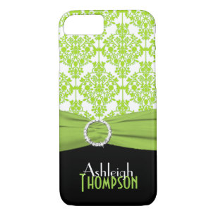 Lime, Black, White Damask iPhone 7 Case