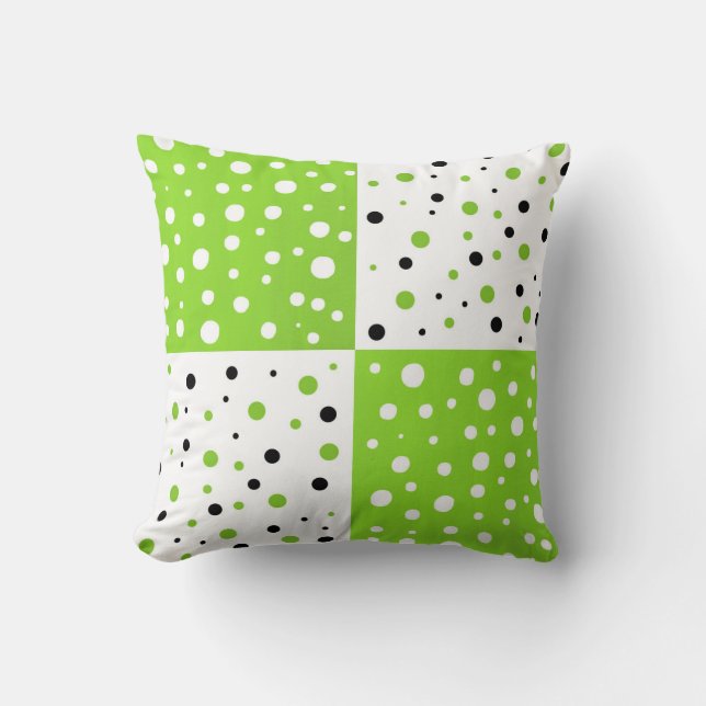 Lime Black & White Polka Dot Colour Block Cushion (Front)