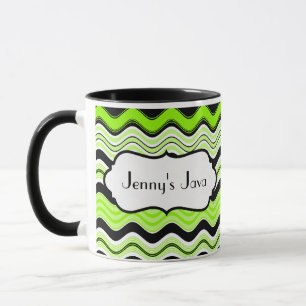 Lime, Black, White Wavy Stripes Personalised Mug