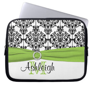 Lime Black White with FAUX Ribbon Laptop Sleeve