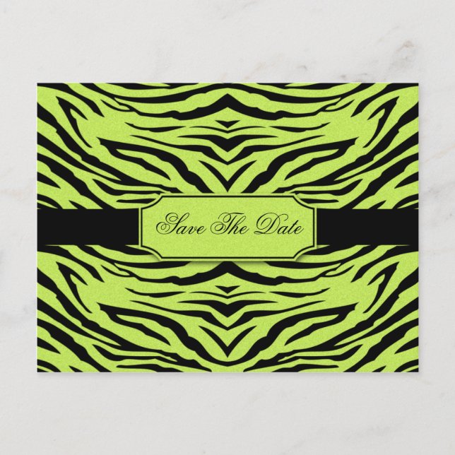 Lime Black Zebra Save The Date Announcement Postcard (Front)
