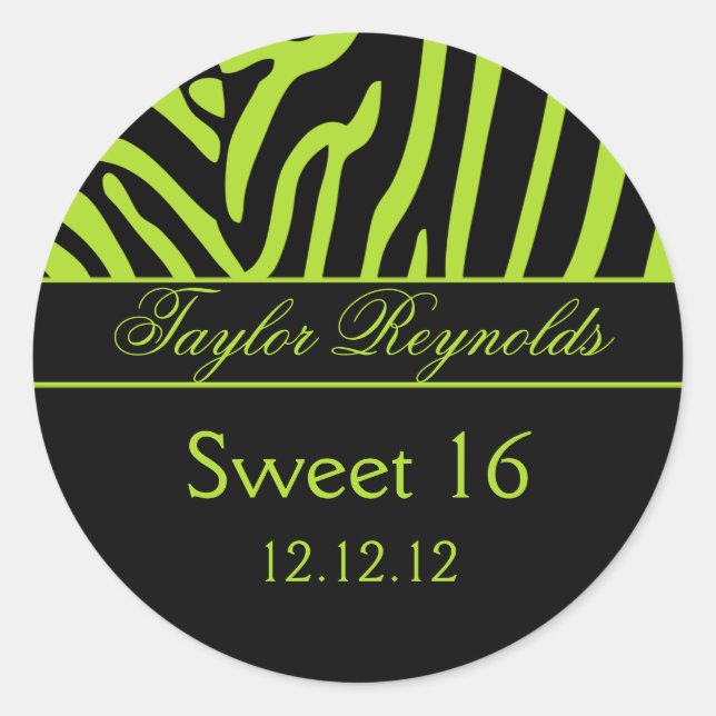 Lime Black Zebra Sweet 16 Sticker (Front)