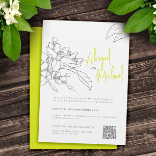 Lime blossom sketch yellow grey wedding invitation