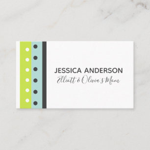 Lime, Blue and Grey Dots and Stripes Calling Card