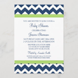 Lime Blue Chevron Custom Baby Shower Invitations