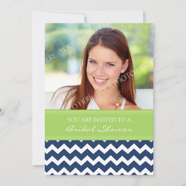 Lime Blue Chevron Photo Bridal Shower Invitation (Front)