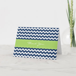 Lime Blue Chevron Wedding Thank You Card