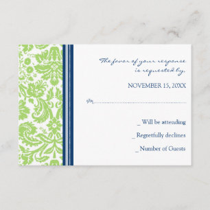 Lime Blue Damask RSVP Wedding Card