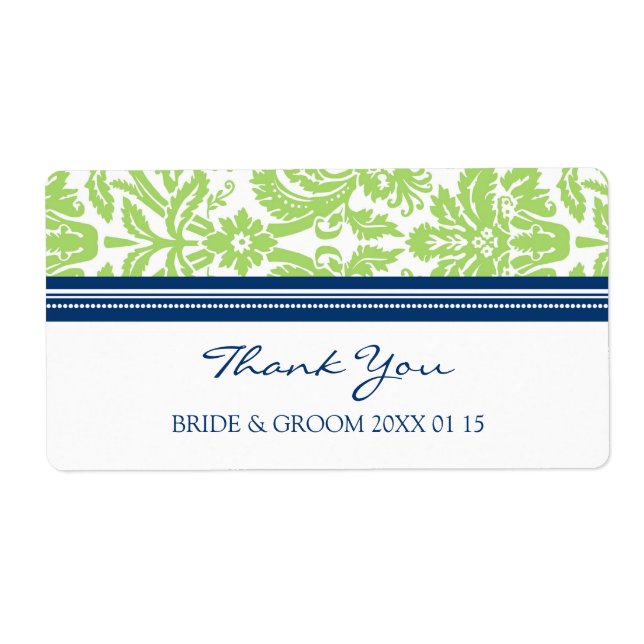 Lime Blue Damask Wedding Labels (Front)