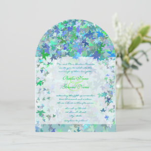 Lime &  Blue Fall Leaves Wedding Invitation