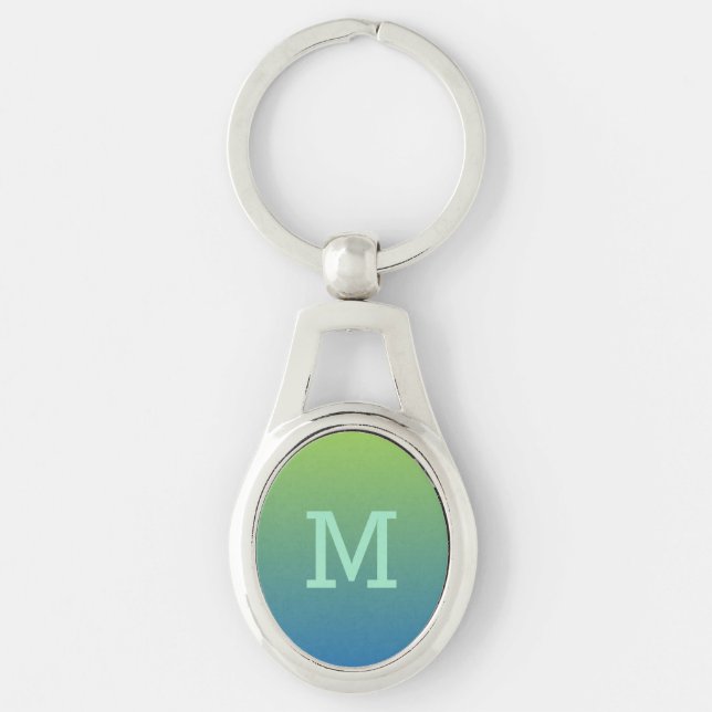 Lime Blue Gradient custom monogram key chain (Front)