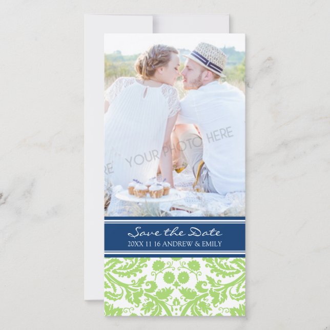Lime Blue Save the Date Wedding Photo Cards (Front)