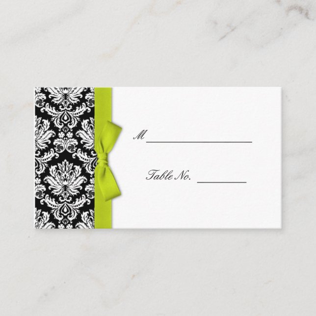 Lime Bow Damask Wedding Placecards (Front)