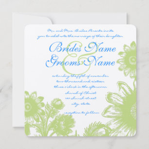 Lime Bright Aqua Vintage Flower Wedding Invitation