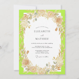 Lime Champagne Wreath Wedding Invitation