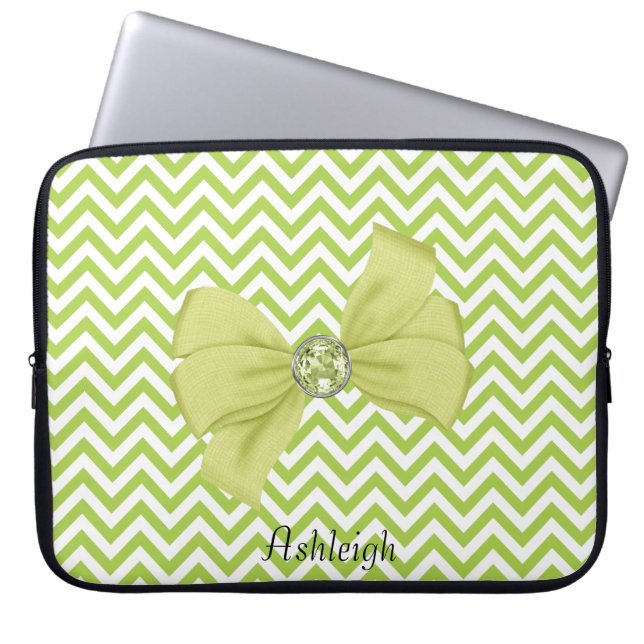 Lime Chevron Stripe Laptop Sleeve (Front)