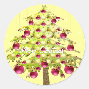 Lime  Christmas Tree with Plum Ornaments Classic Round Sticker