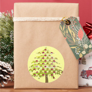 Lime  Christmas Tree with Plum Ornaments Classic Round Sticker