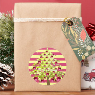 Lime Christmas Tree with Plum Ornaments Classic Round Sticker