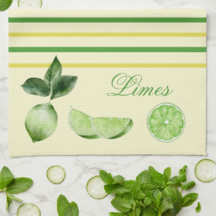 Lime Citrus and Yellow and Green Stripes Tea Towel