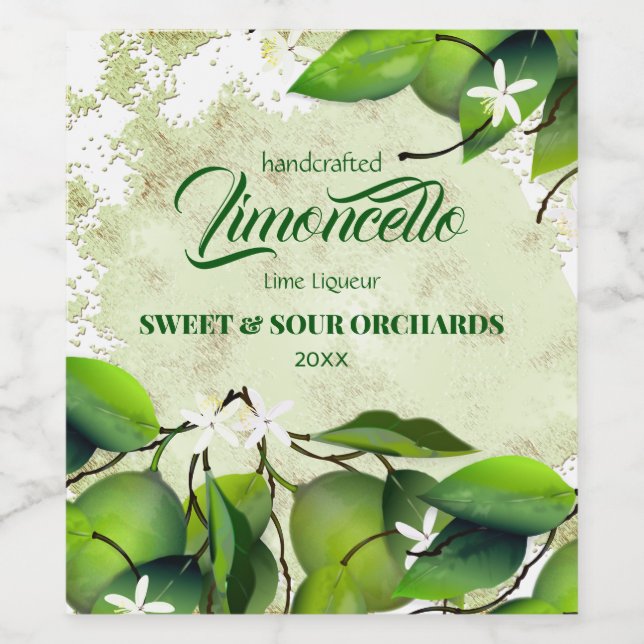 Lime Citrus Fruit Lemoncello Wine Label (Single Label)