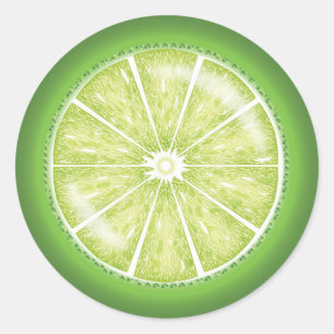 Lime Citrus Fruit Slice Cartoon Illustration Classic Round Sticker