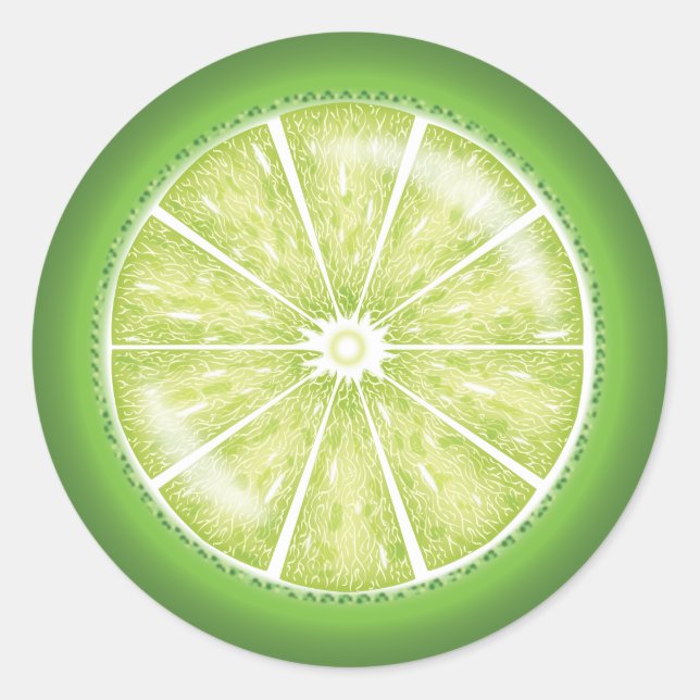 Lime Citrus Fruit Slice Cartoon Illustration Classic Round Sticker (Front)