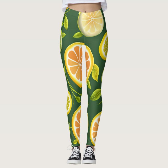 Lime Citrus Green Watercolor Pattern Leggings (Front)