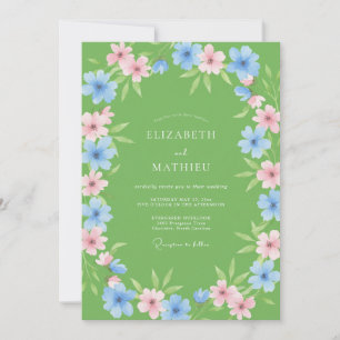 Lime Cornflower Petal Wedding Invitation