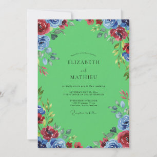Lime Crimson Painted Petal Wedding Invitation