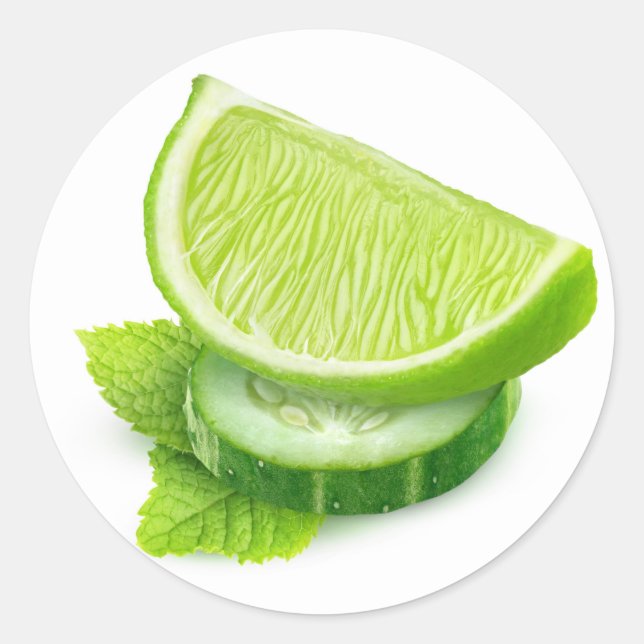 Lime, cucumber and mint classic round sticker (Front)