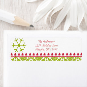 Lime Damask Red Pines Snowflake Return Address