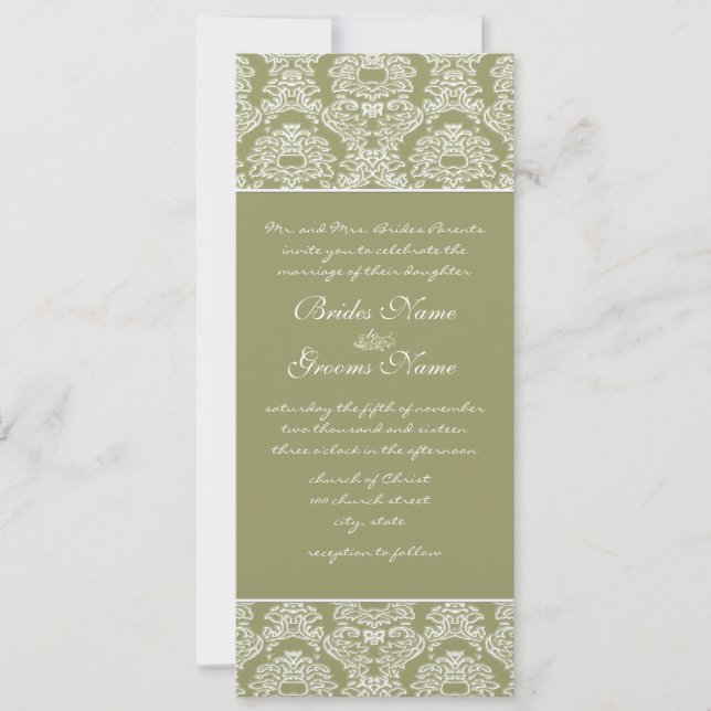 Lime Damask Swirls Wedding Invitation (Front)