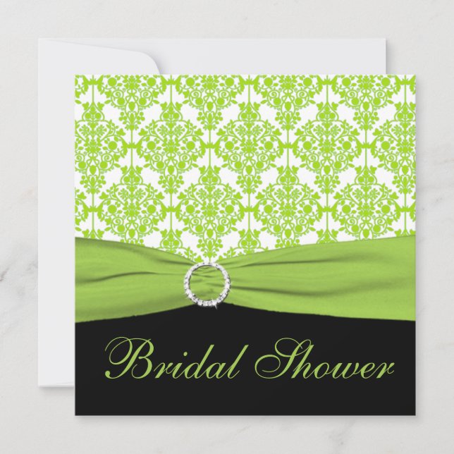 Lime Damask with Black Bridal Shower Invitation (Front)
