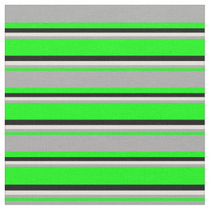 Lime, Dark Grey, Beige & Black Coloured Stripes Fabric
