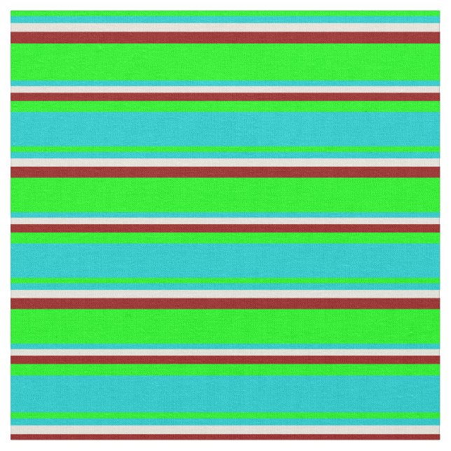 Lime, Dark Turquoise, Beige & Dark Red Coloured Fabric (Close Up)