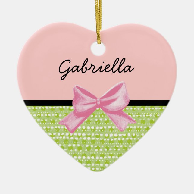 Lime Dots Heart Ceramic Tree Decoration (Front)