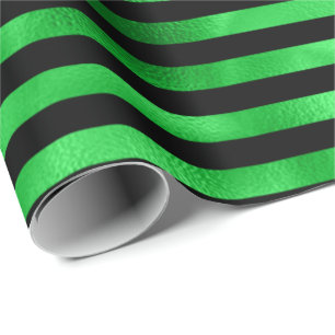 Lime Emerald Green Stripes Lines Black Wrapping Paper